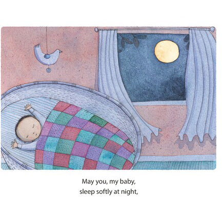 Illustration of a child sleeping in bed with a moon and star in the background