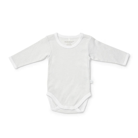 White baby bodysuit with long sleeves on a white background