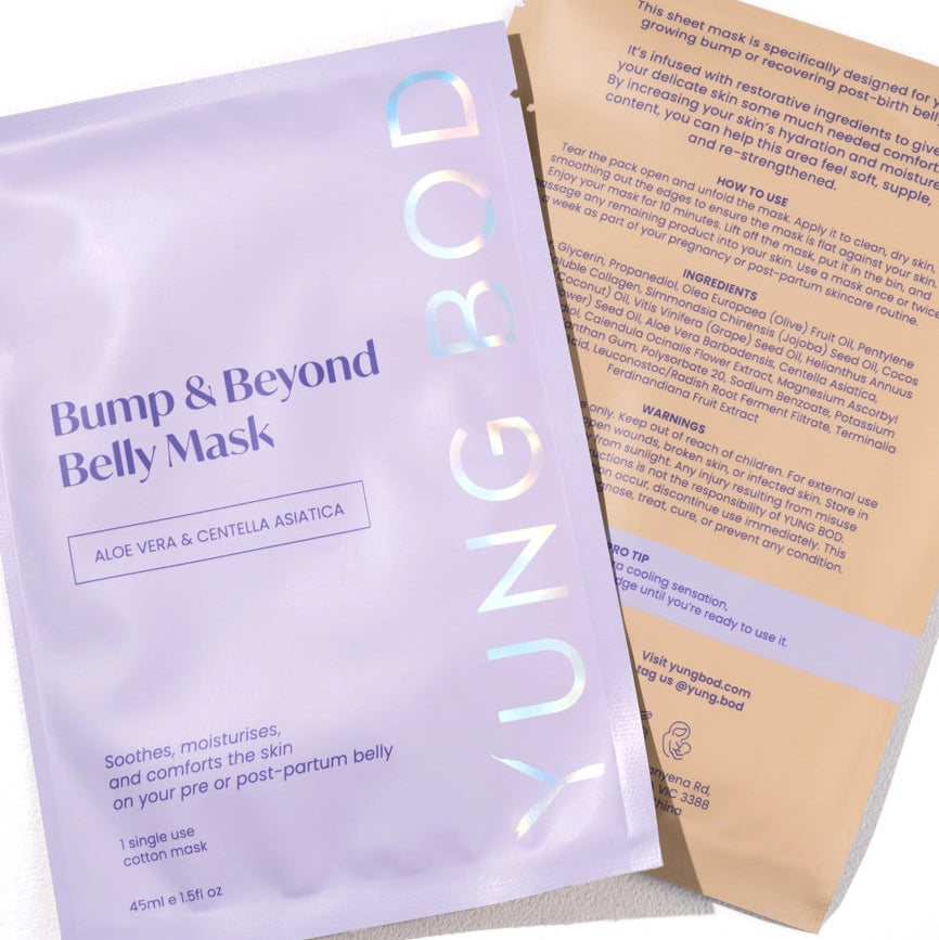 Yung Rod Bump & Beyond Belly Mask packaging on a white background