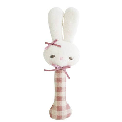 Alimrose: Baby Bunny Stick Rattle - Pink Rose Check