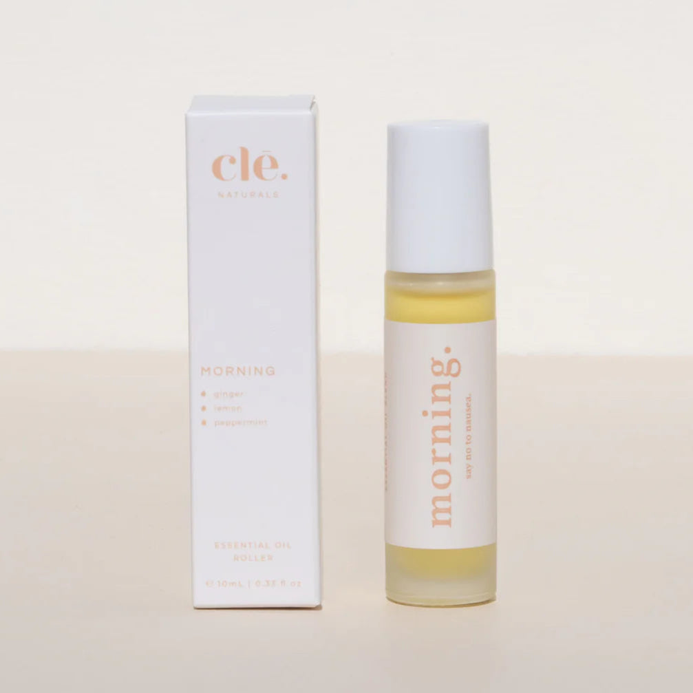 Aromatherapy product and packaging labeled 'cle.' to help with morning sickness
