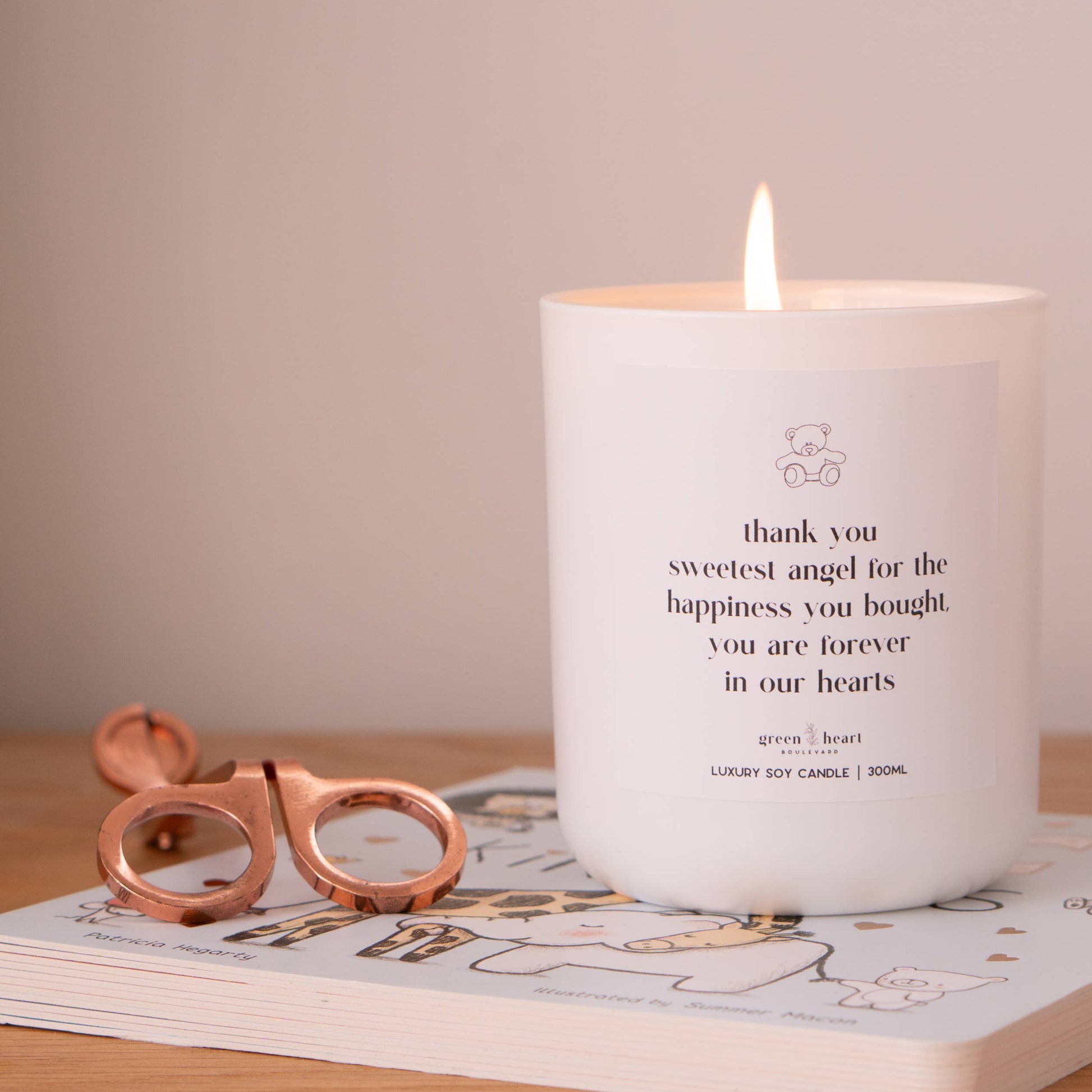 Green Heart Thank you Sweet angel in loving memory soy candle