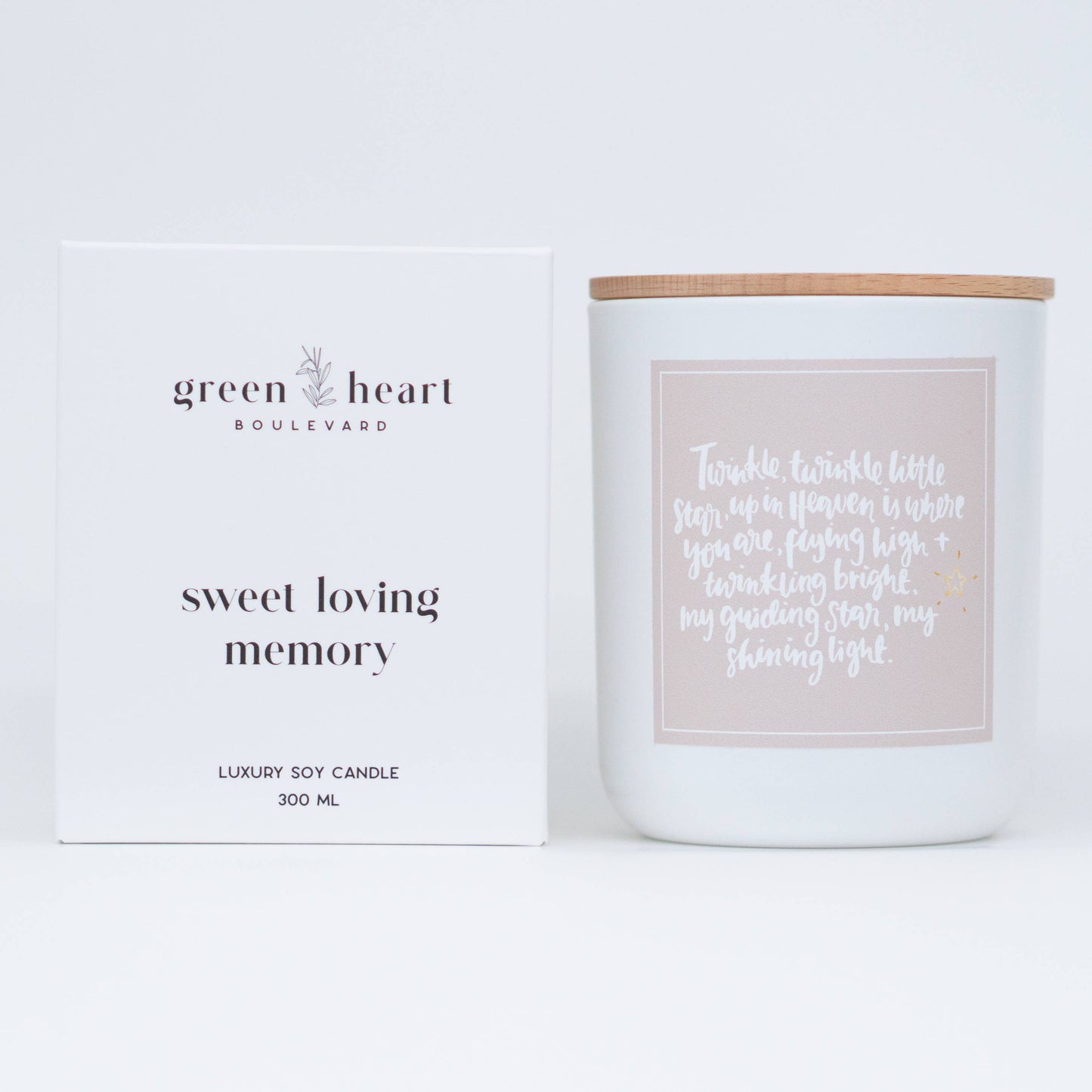 Green Heart Twinkle Little Star in Loving Memory Soy Candle with Box