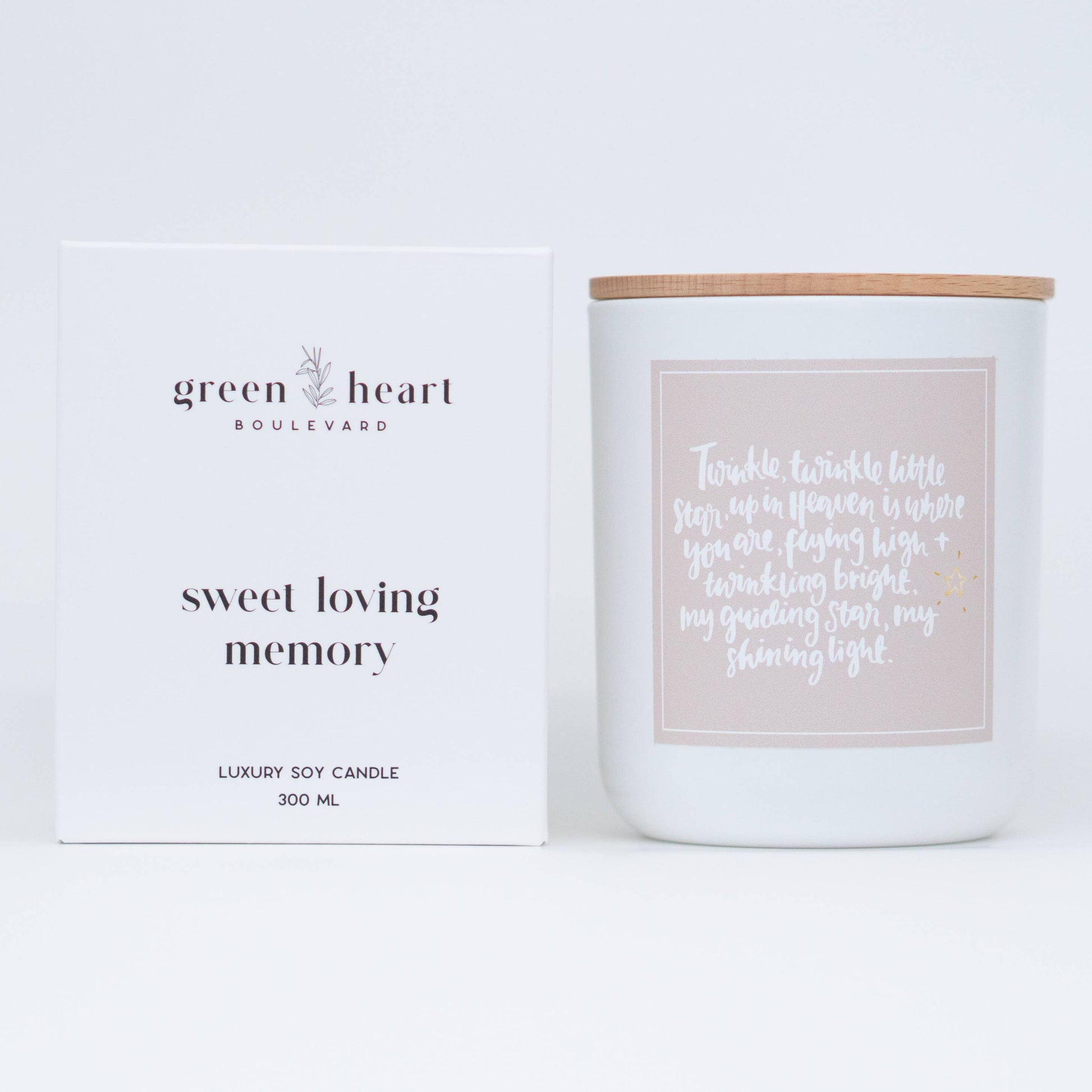 Green Heart Twinkle Little Star in Loving Memory Soy Candle with Box
