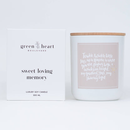 Green Heart Twinkle Little Star in Loving Memory Soy Candle with Box