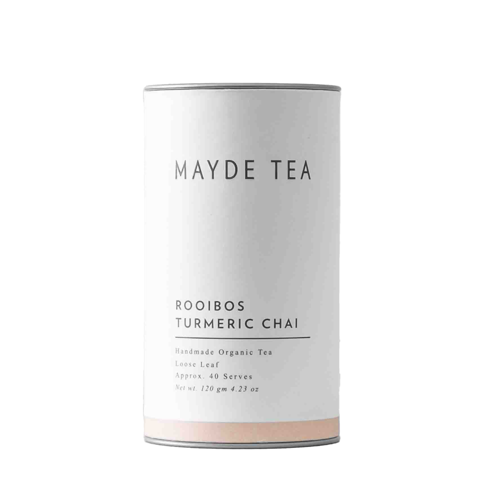 Mayde Tea Rooibos Turmeric Chai canister on a white background