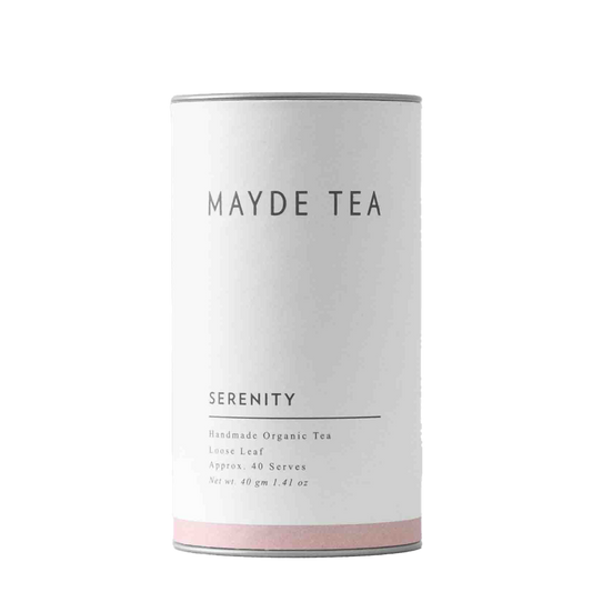 Mayde Tea Serenity tea canister on a white background