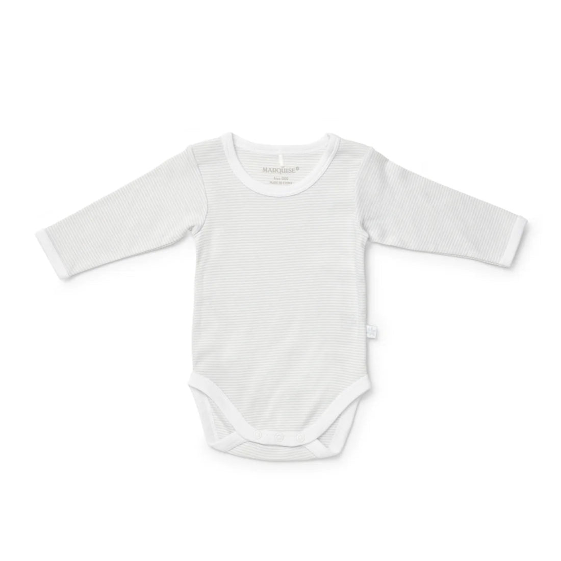 White baby bodysuit with long sleeves on a white background