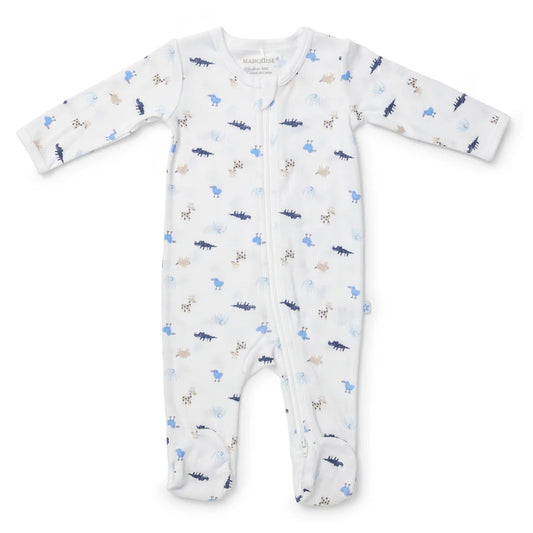 Newborn Baby Zip growsuit - Blue animals