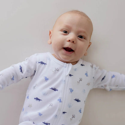 Newborn Baby Zip growsuit - Blue animals
