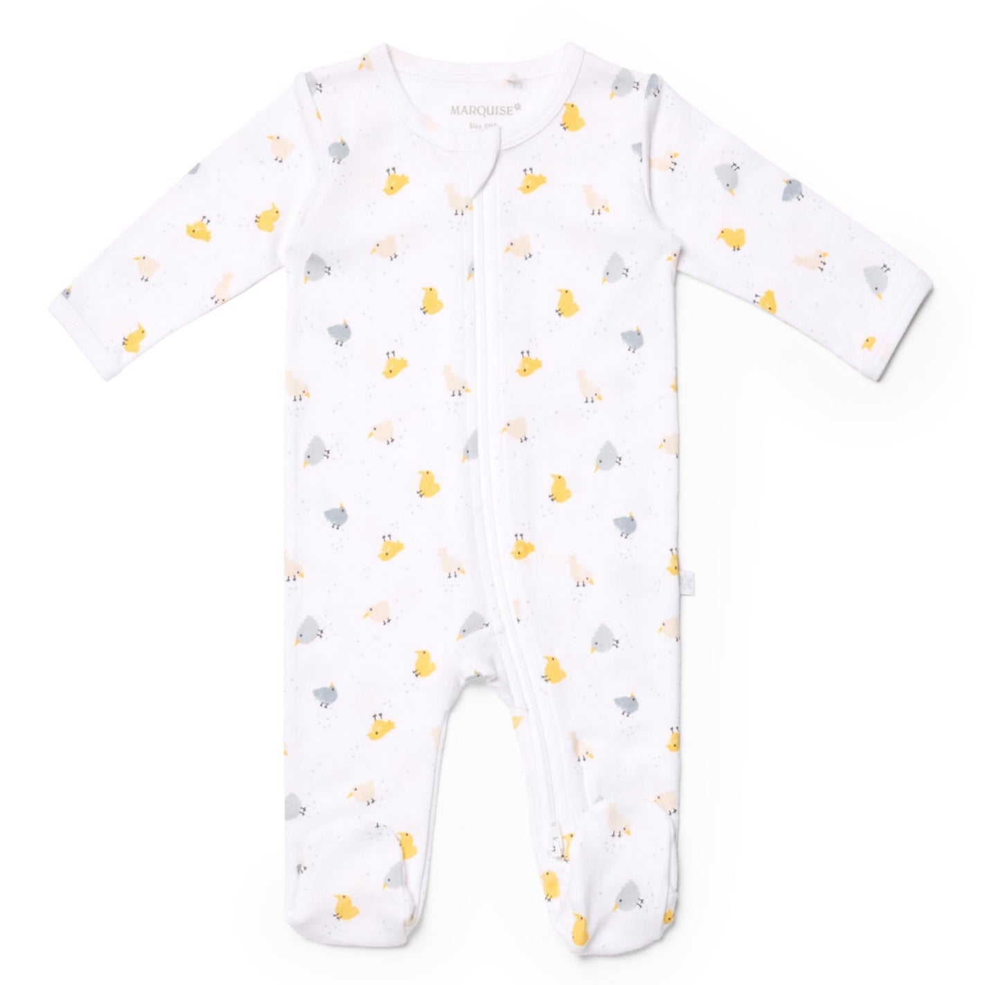 Baby onesie with animal print on a white background