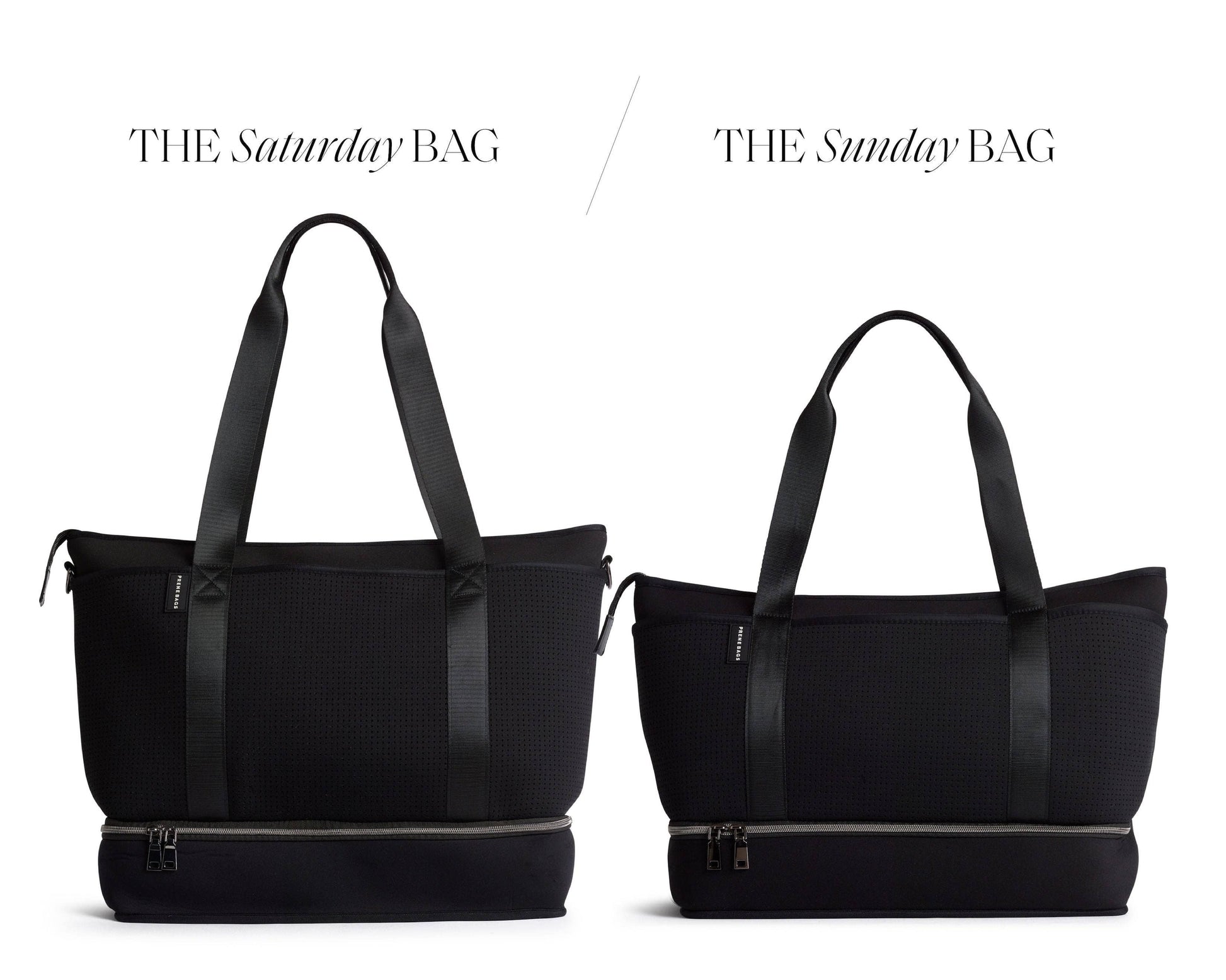 Side by side comparison of Prene The Saturday Bag and The SUnday Bag