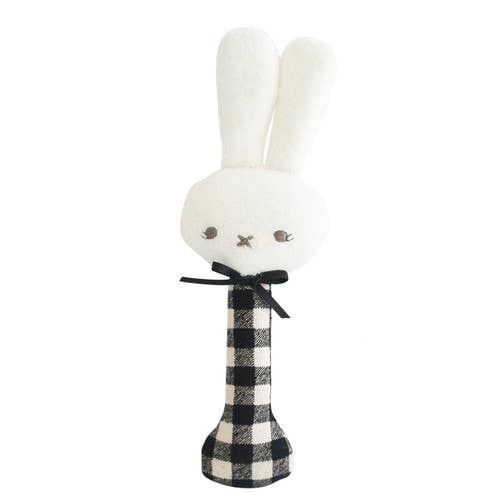 Alimrose: Baby Bunny Stick Rattle - Black Check