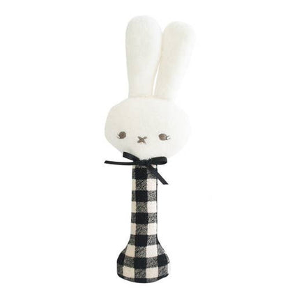 Alimrose: Baby Bunny Stick Rattle - Black Check
